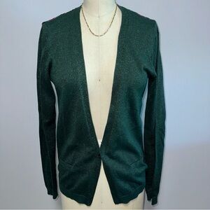 Women's LS Dark Green Metallic Thread 1-Button Cardigan w/ Back Pattern, Size 2